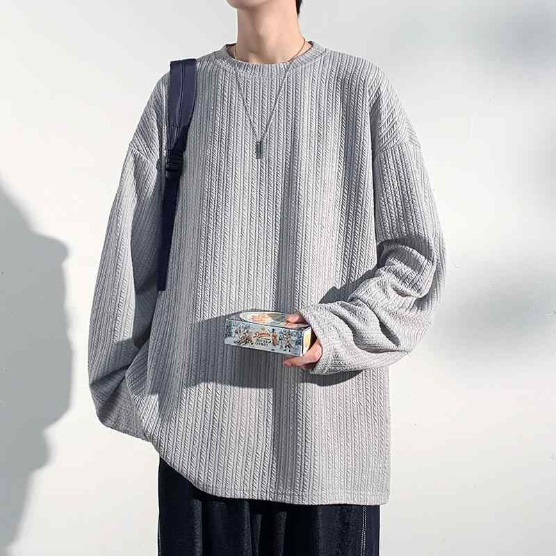 Tシャツ メンズ 男性用 秋冬 クルーネック 丸首 長袖 ゆったり オーバーサイズ ビッグシルエット 無地 ストリートカジュアル 普段使い ポリエステル 抗菌 白 黒 グレー