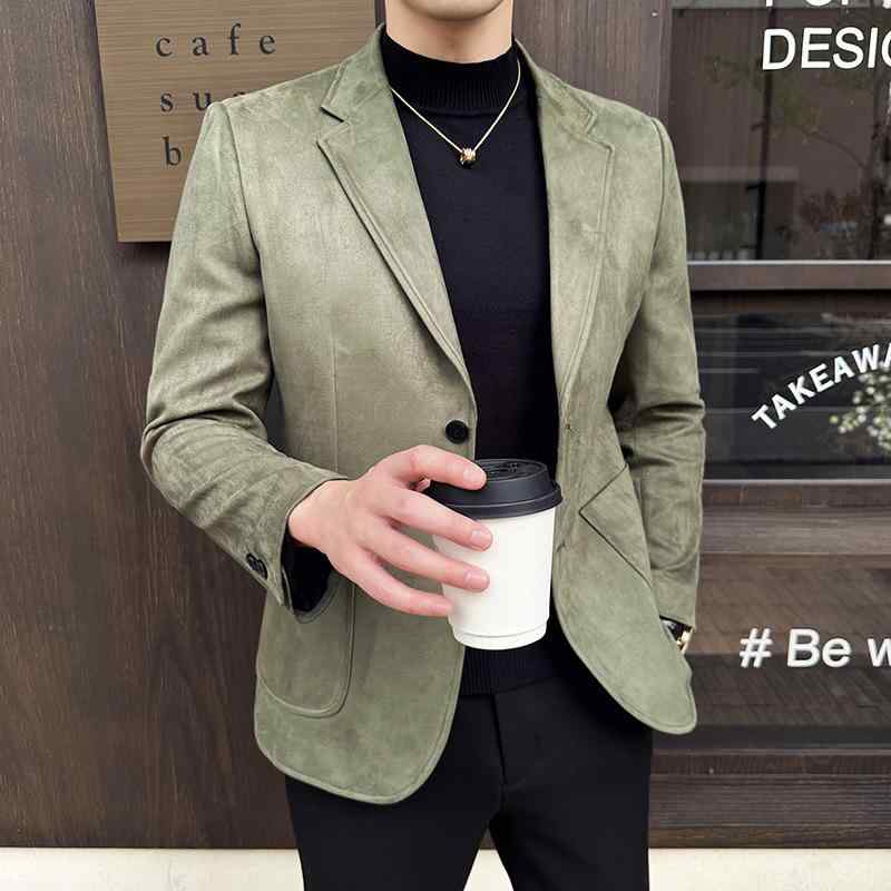 テーラードジャケット メンズ 成人男性用 フェイクスエード 鹿革風 か細い相応う 細身 朦々たる 保温性 生あたたかい 秋冬 商行為 心地好い 通い 好いたらしいめ アウター スーツ-スーツ・セットアップ-メンズファッション