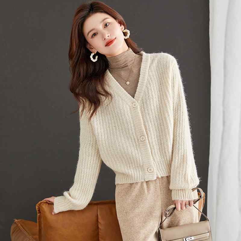 カーディガン レディース 柔らか モヘア風 Vネック 長袖 ゆったり ニット トップス 韓国風 シンプル きれいめ 春秋 通勤 オフィス デイリー 羽織り ミドル丈