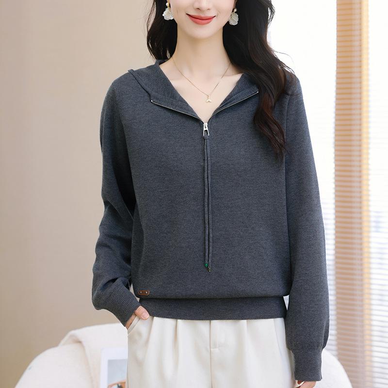 ニットパーカー レディース 女性用 秋 秋冬 ゆったり オーバーサイズ リラックスカジュアル 長袖 中厚手 ショート丈 プルオーバー トップス 普段使い デイリーユース
