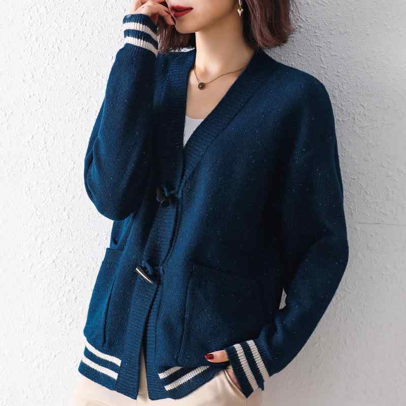 カーディガン レディース 女性用 ショート丈 短め Vネック アクリル ポリエステル 春夏 長袖 シングルボタン ゆったり 切り替え 配色 通勤 オフィス 上品 きれいめ 羽織り トップス
