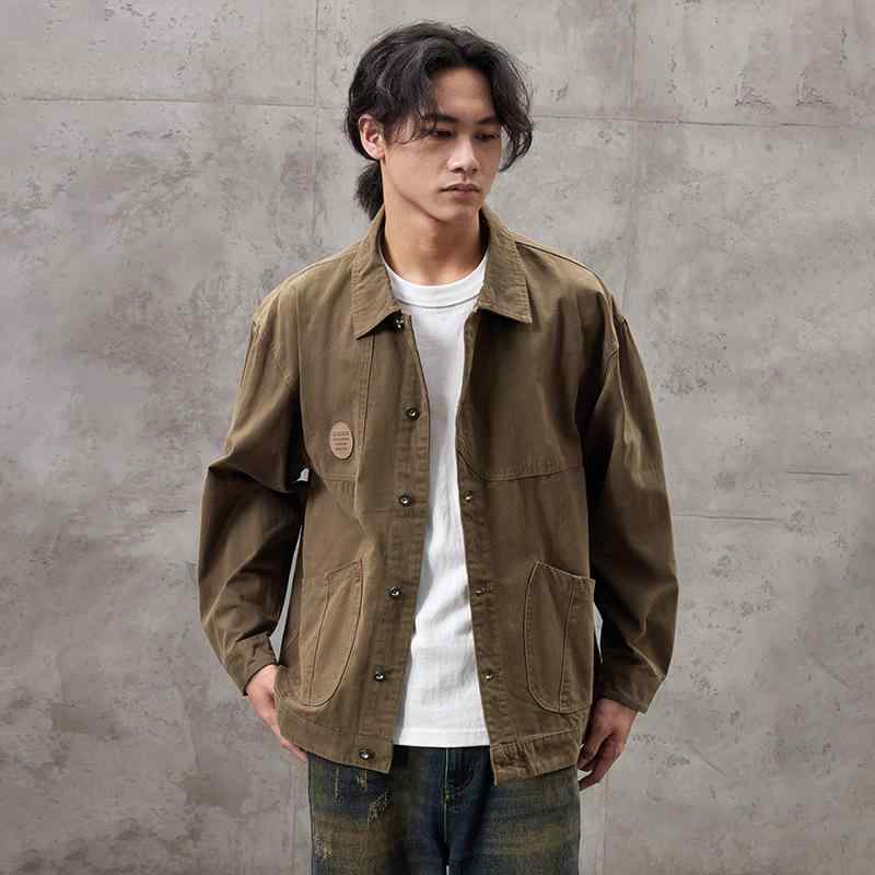 ジャケット メンズ ワークブルゾン オーバーサイズ ゆったり ビッグシルエット 高級感 防風 綿100% 秋冬 モカブラウン ブラック ミリタリーグリーン 裏起毛 ストリート カジュアル