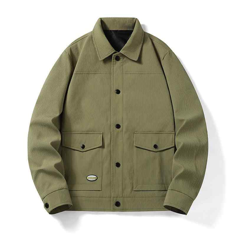 ジャケット メンズ 春秋 韓国ファッション ワークジャケット ビッグサイズ ゆったり シングルブレスト 襟付き ポリエステル 通気性 無地 ポケット付き 長袖 ブラック 普段使い カジュアル ストリート系