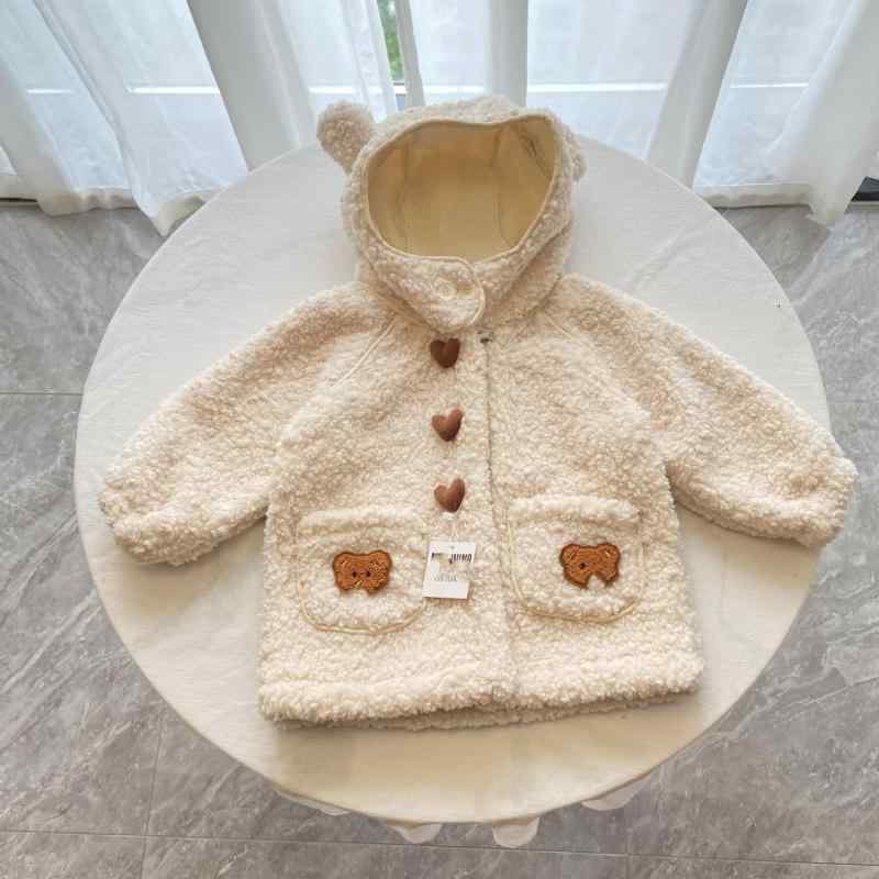 コート キッズ 女の子 裏起毛 厚手 秋冬 フード付き ボアコート フェイクファー モコモコ 暖かい 防寒 アイボリー おしゃれ かわいい スタンドカラー 長袖 無地 カジュアル 普段使い お出かけ