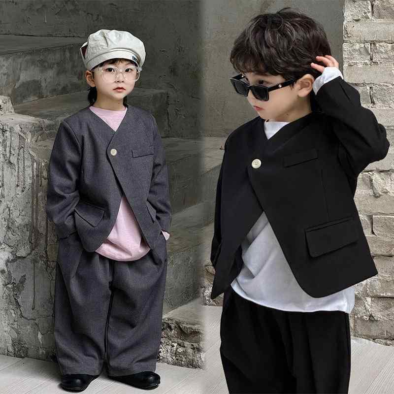スーツ 男の子 キッズ 春秋 シンプル おしゃれ Vネック 無地 ゆったり フォーマル セットアップ ポリエステル 1つボタン 入学式 卒業式 発表会 結婚式 七五三 礼服 セレモニー