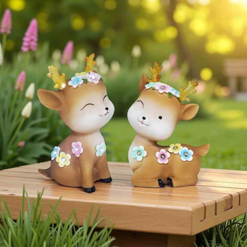 置物 女性向け キャラクター かわいい キュート 妖精 小鹿 樹脂製 ソーラー 盆栽風 ミニチュア オブジェ インテリア 車内 車載用 誕生日 バースデー プレゼント ギフト 贈り物 ナチュラル カントリー