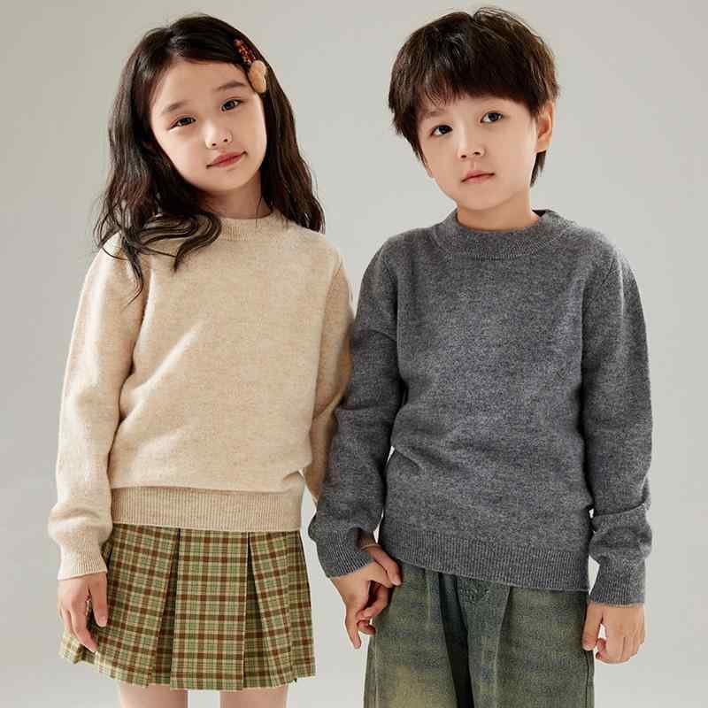 キッズ 子供用 男女兼用 ニット セーター 秋冬 ウール100% モックネック ハイネック 長袖 プルオーバー 柔らか 暖か 普段着 通学着 シンプル カジュアル