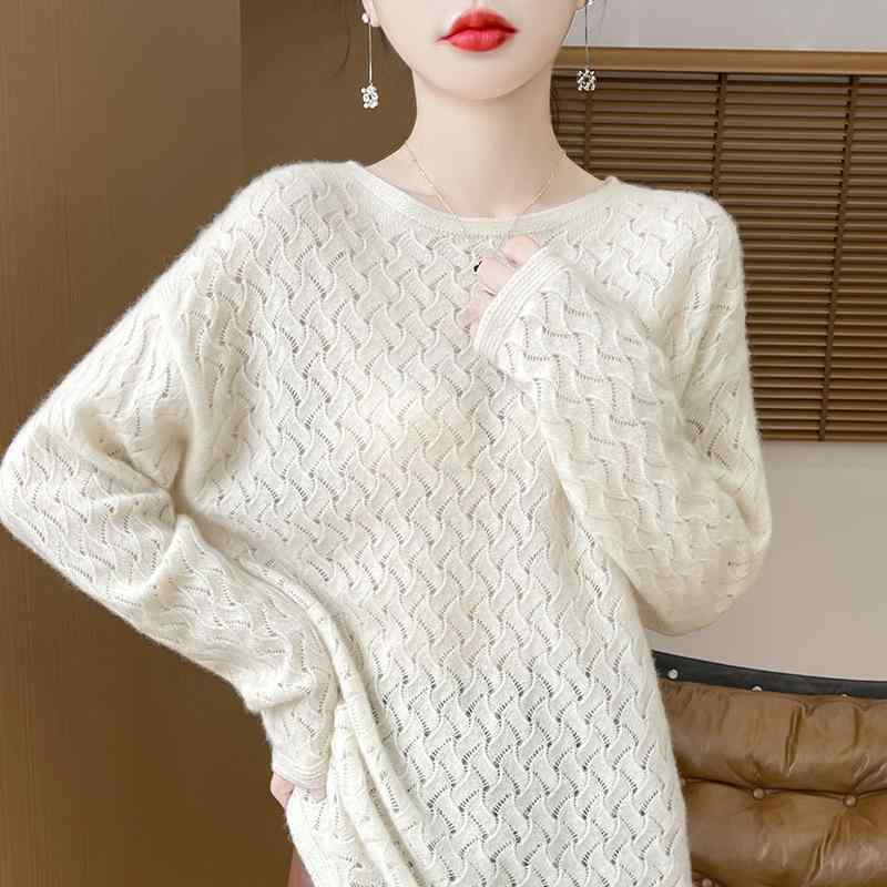 編み物 レディース 秋冬 オフショルダー カシミール 透かし編み かぎ針編み ゆったり 長袖 ティーシャツ 窈窕たる 窈窕たる 好いたらしいめ心地好い 普段使い走り お出かけ ともし火オートミール 黒