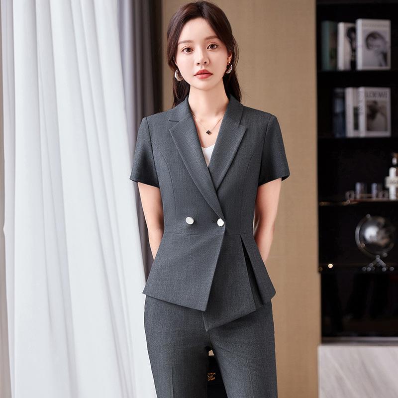 スーツ レディース 半袖 夏 薄手 軽量 スカートスーツ セットアップ ビジネス オフィス 通勤 フォーマル 受付 事務服 ユニフォーム 上品 エレガント ポリエステル
