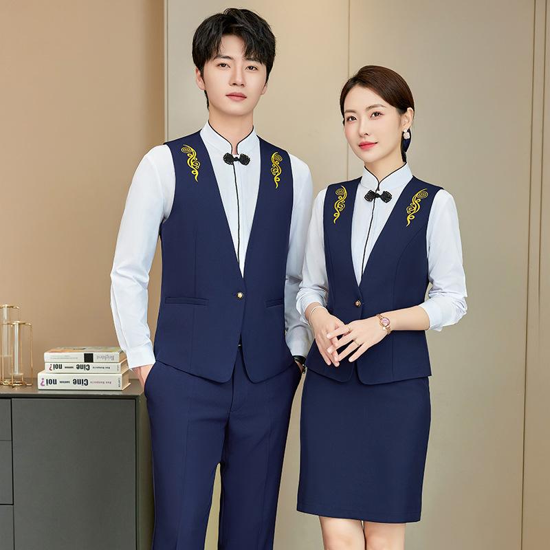 制服 レディース ベスト ジレ 長袖ブラウス シャツ セットアップ ホテル受付 フロント サービス業 飲食店 事務服 オフィスウェア 秋冬 ポリエステル