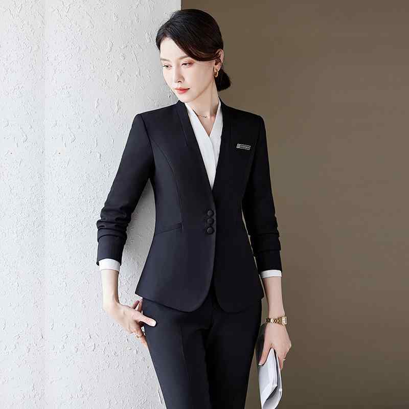 スーツ レディース 秋 ビジネス オフィス セットアップ 長袖 ジャケット パンツ フォーマル 事務服 通勤 仕事用 ホテル フロント 不動産 宝石店 受付 ポリエステル ビスコース きれいめ