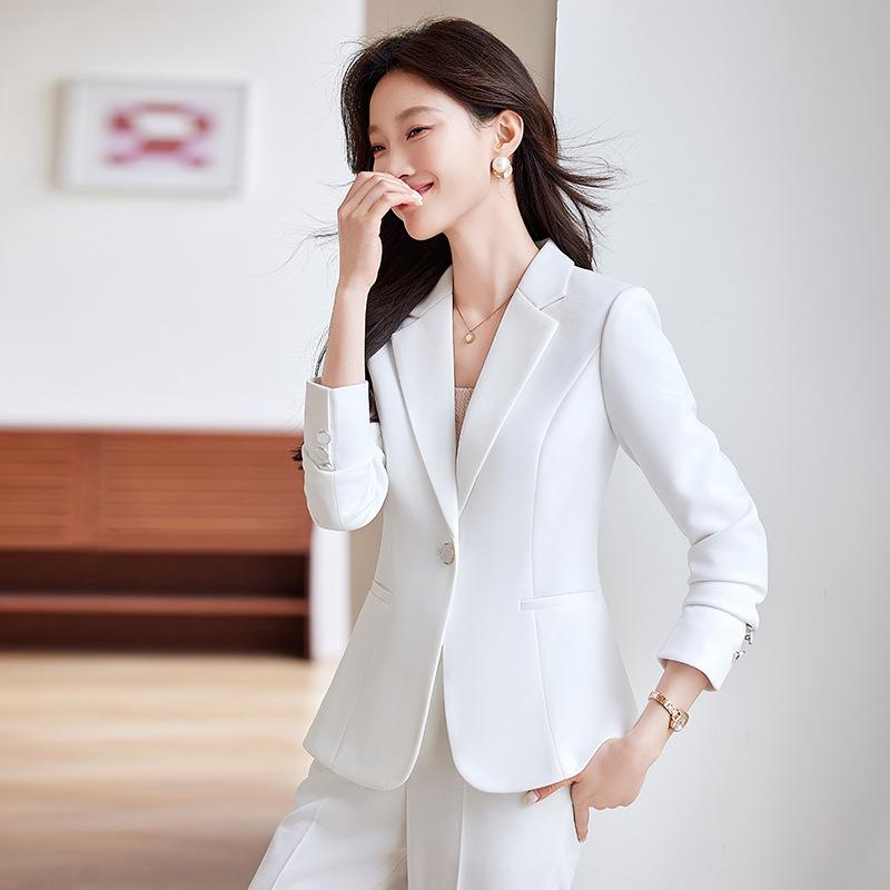 セットアップ レディース 女性用 春秋 テーラードジャケット ロングパンツ 高級感 上品 エレガント 低身長向け オフィス ビジネス 通勤 フォーマル カジュアル 長袖 ポリエステル 黒 白 ピンク
