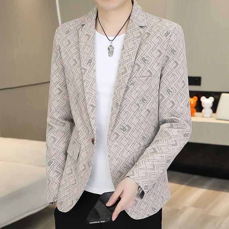 テーラードジャケット メンズ 男性用 スリムフィット 細身 薄手 軽量 カジュアル 韓国風 スタイリッシュ 春秋 1つボタン シングルブレスト ポリエステル ノッチドラペル ビジネスカジュアル 普段使い
