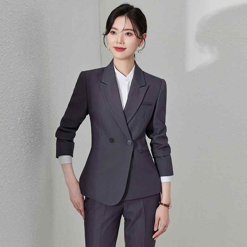 セットアップ レディース スーツ ビジネス フォーマル セレモニー 面接 通勤 オフィス ホテル 事務服 制服 ジャケット パンツ スカート 細身 長袖 秋冬 ポリエステル混 ネイビー ダークグレー ホワイト