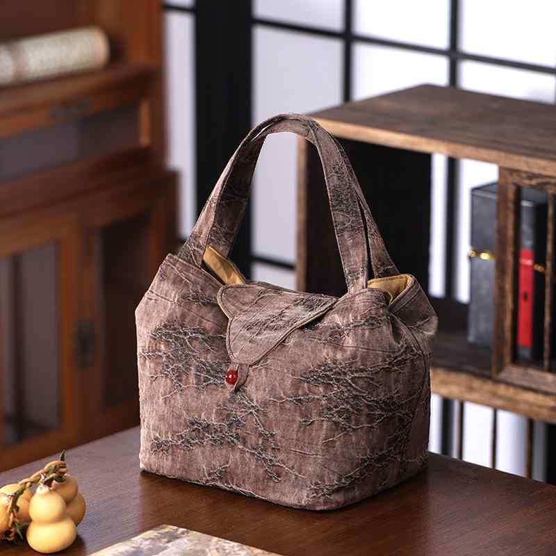 茶道具収納バッグ 香雲紗 布製 手作り 厚手 衝撃吸収 クッション性 携帯用 旅行 アウトドア 茶器セット用 お茶会 上品な手提げポーチ 整理保管