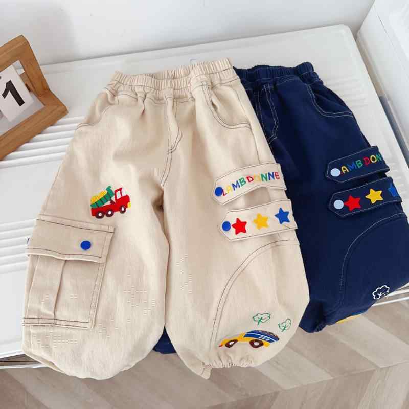 キッズパンツ 男の子 女の子 キャラクター 刺繍 ロングパンツ 綿 コットン 柔らかい肌触り カジュアル ウエストゴム 織り生地 秋冬春 普段使い 通園 通学 お出かけ