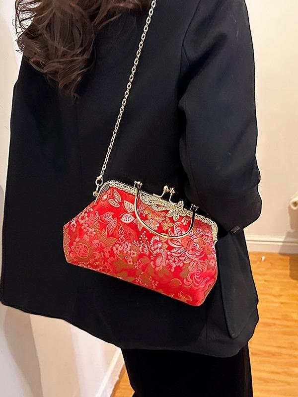 バッグ 女性用 冬 がま口 シェルバッグ ハンドバッグ 手提げ鞄 斜め掛け 肩掛け ミニ コンパクト ストリートファッション 中国風 レトロ クラシック ヴィンテージ ベルベット ベロア スマホポケット 普段使い デイリーユース 黒 金 赤 灰色 多色