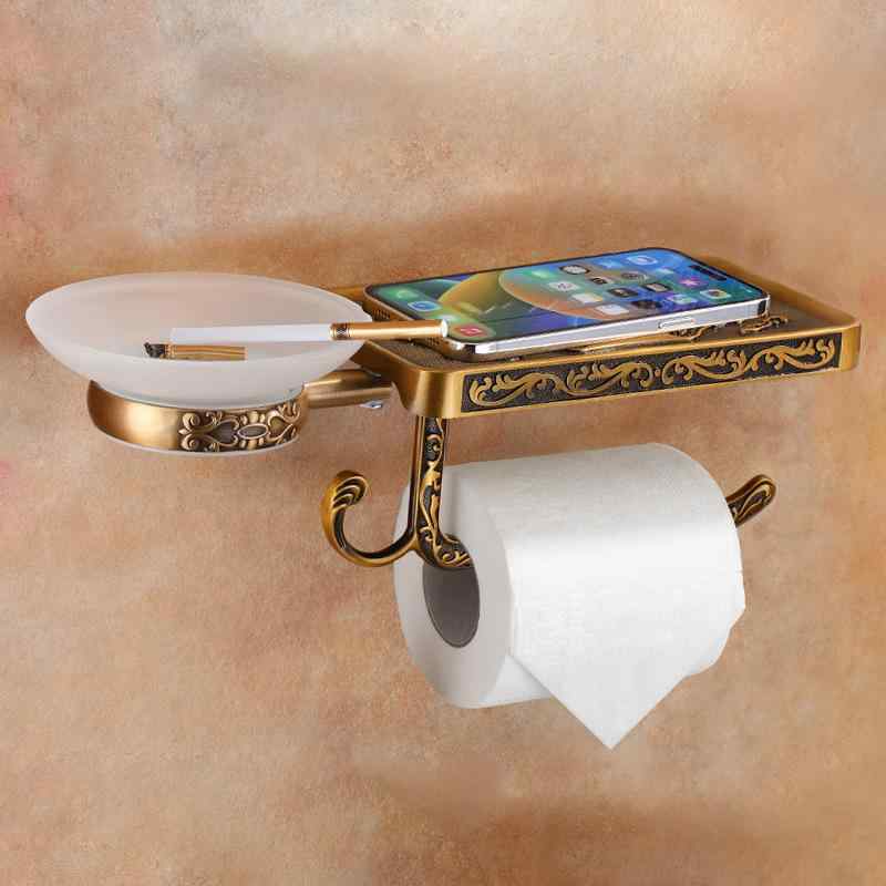 バスルーム収納 トイレ 洗面所 壁掛け 多機能 トイレットペーパーホルダー ティッシュケース ソープディッシュ 灰皿 スマホスタンド 歯ブラシスタンド カップホルダー アルミ製 アンティーク調 レトロ おしゃれ 整理整頓 省スペース