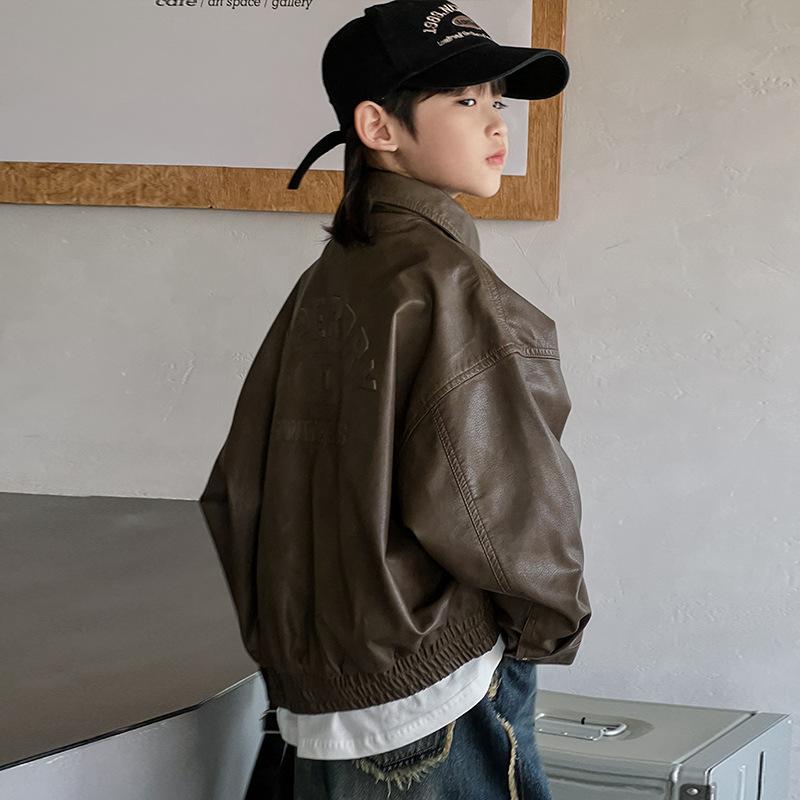 ジャケット 男の子 キッズ PUレザー ライダースジャケット 春秋 長袖 ストリート 韓国風 クール カジュアルアウター 襟付き ジップアップ