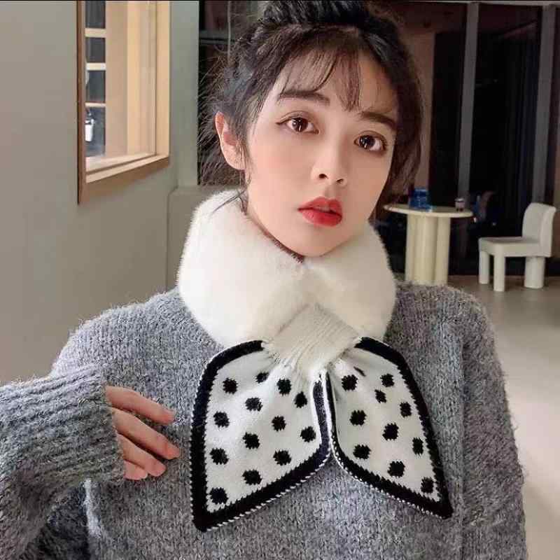 マフラー レディース 秋冬 韓国風 フェイクファー もこもこ ボリューム 保温 スヌード ネックウォーマー かわいい 高級感 ブラック ピンク 千鳥格子｜花りぼん