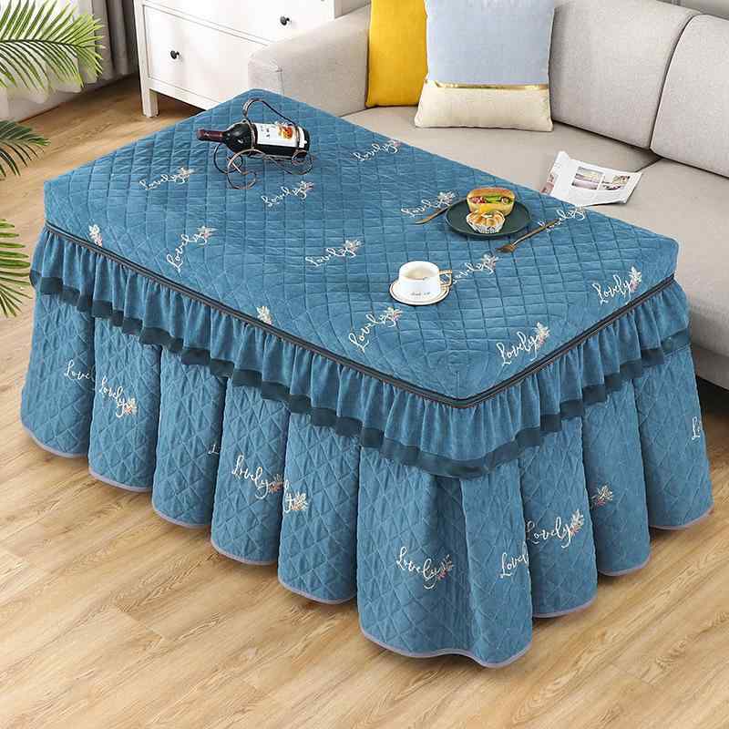 テーブルカバー 冬用 秋冬 シェニール 厚手 起毛 刺繍 長方形 丸穴 電気暖炉テーブル用 防寒 保温 ダストカバー モダン シンプル インテリア