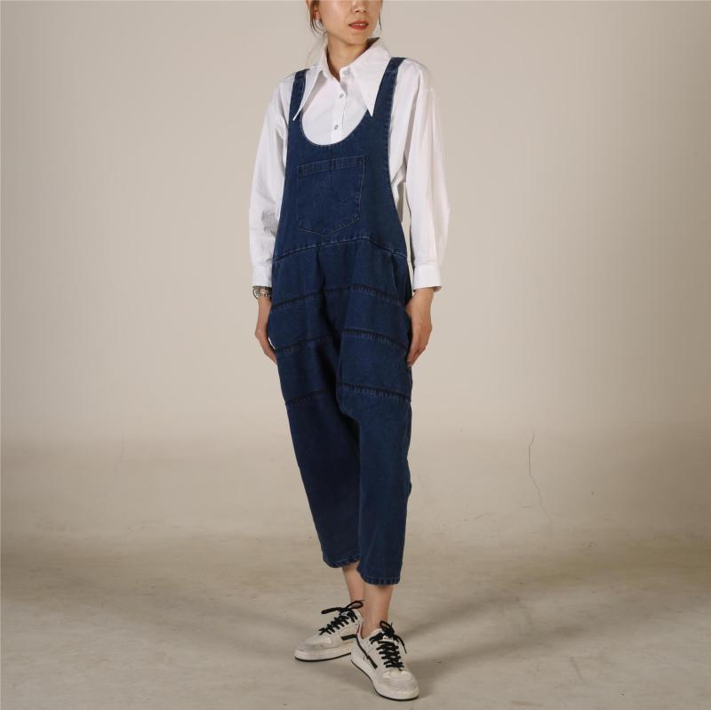 サロペット レディース 女性用 デニム コットン ウォッシュ加工 ゆったり ルーズシルエット ロング丈 ミドルウエスト おしゃれ カジュアル マニッシュ ブリッシュ かっこいい 着回し オーバーオール 普段使い デイリーユース