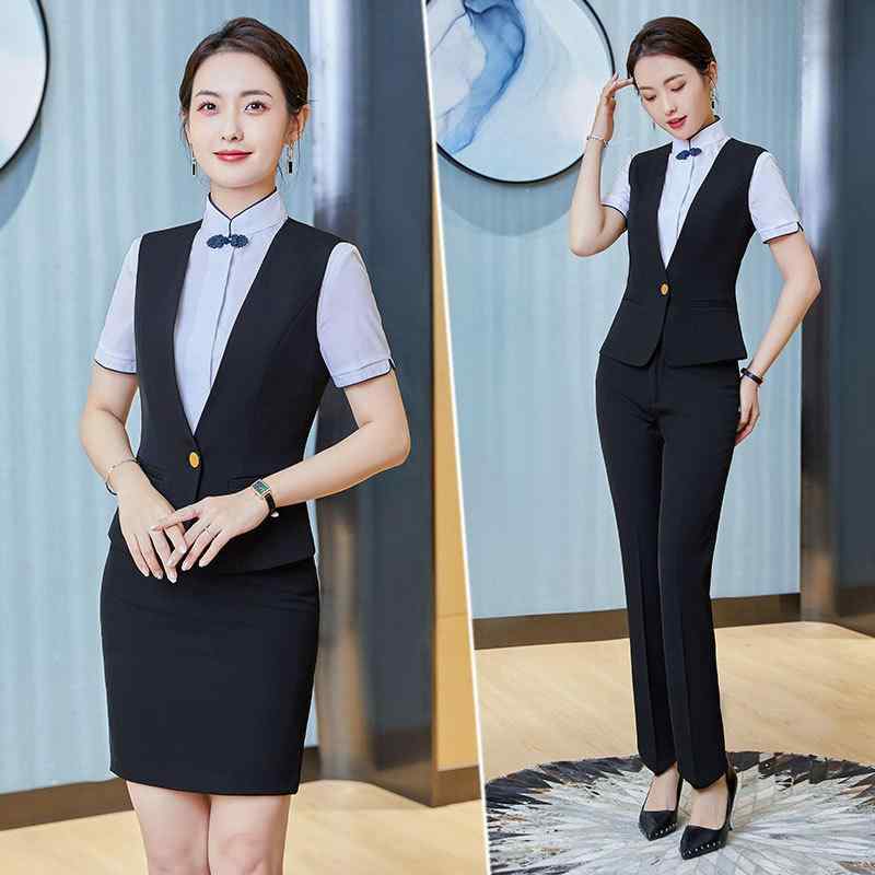 制服 レディース ホテル受付 美容師 ジュエリーショップ 販売 施設管理 ビジネス オフィス スーツ セットアップ ベスト スカート パンツ ポリエステル スパンデックス 伸縮性 フォーマル 通勤 快適