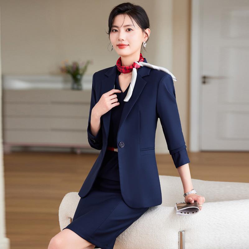 制服 レディース 客室乗務員 ホテル フロント 受付 美容室 エステ オフィス セットアップ 高級感 エレガント ブラウス スーツ 秋冬