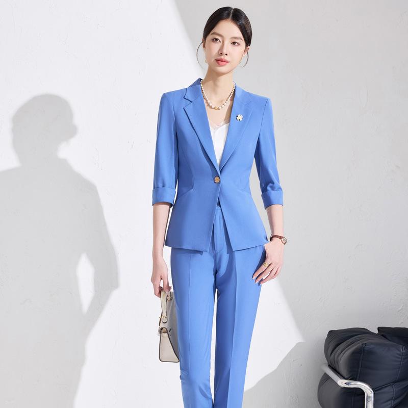 ジャケット レディース ビジネススーツ セットアップ 女性用 オフィス 通勤 ワーク 制服 フォーマル 上品 エレガント テーラードジャケット 七分袖 ゆったり ポリエステル ストレッチ ブラック グレー