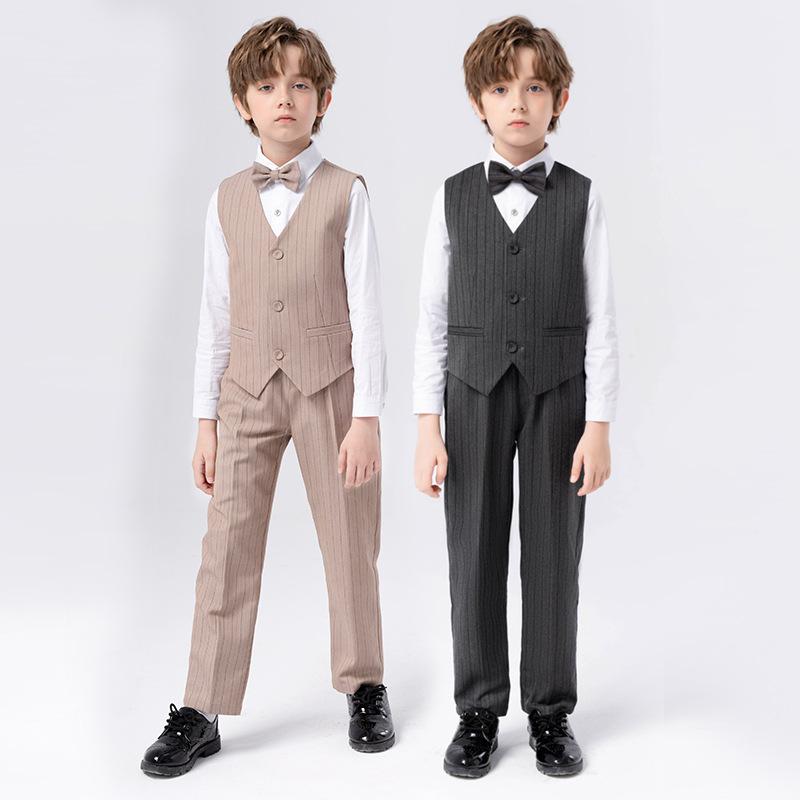 スーツ 男の子 キッズ ブリティッシュ ストライプ柄 ベスト パンツ セットアップ フォーマル 発表会 演奏会 入学式 卒業式 七五三 結婚式 写真撮影 セレモニー 秋冬春