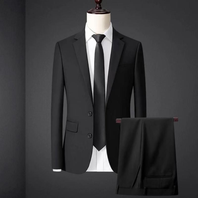 スーツ メンズ 男性用 スリムフィット テーラードジャケット ビジネス フォーマル 通勤 オフィス 結婚式 セットアップ ポリエステル レーヨン混 ブラック