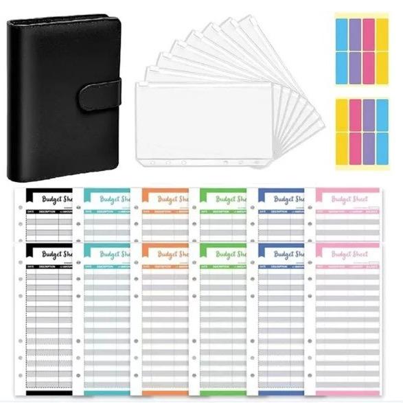 システム手帳 マカロンカラー ルーズリーフ バインダー ノート 収納ポーチ 財布 シール 予算カード セット フェイクレザー 合皮 かわいい 日韓風 レトロ柄 家計簿 スケジュール管理 ダイアリー 4,101円