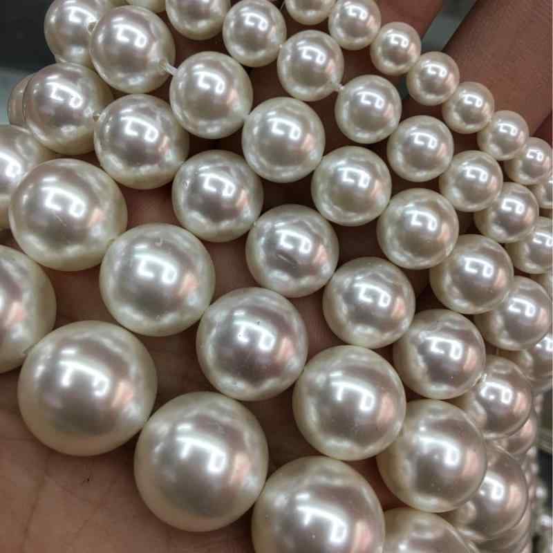 ルースビーズ 天然シェルパール 貝殻 模造パール 丸玉 手芸 DIY アクセサリーパーツ ハンドメイド 材料 ホワイト アイボリー系 研磨済み 多サイズ