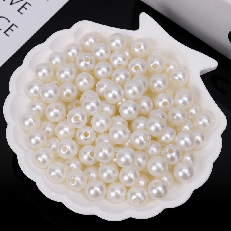 DIY アクセサリーパーツ ルースビーズ プラスチック製 高品質 剥がれにくい 円形 穴開き ABS樹脂 フェイクパール アイボリー ホワイト 4mm 5mm 6mm 8mm 10mm