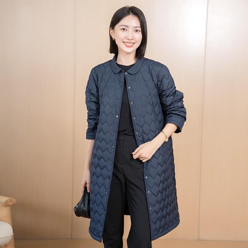 中綿コート レディース 秋冬 防寒 暖かい ゆったり オーバーサイズ ミドル丈 大きいサイズ 体型カバー シンプル ベーシック ポリエステル キルティング 襟付き フェイクレザー切り替え レトロ カジュアルスタイル