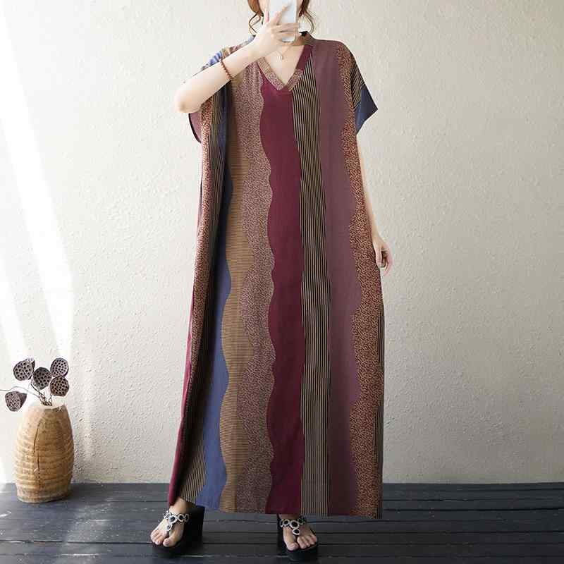 ワンピース レディース Vネック コットンリネン ロング丈 体型カバー ゆったり レトロ クラシック きれいめ 通勤 オフィス ポケット付き 花柄 夏 大きいサイズ