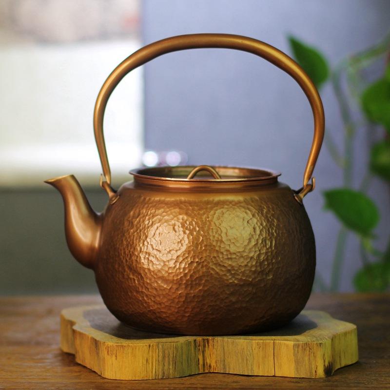 茶壺 純銅製 やかん 急須 手作り ハンドメイド 鎚目模様 家庭用 茶道 紫銅 赤銅 レトロモダン アンティーク調 高級感 工芸品 美術品