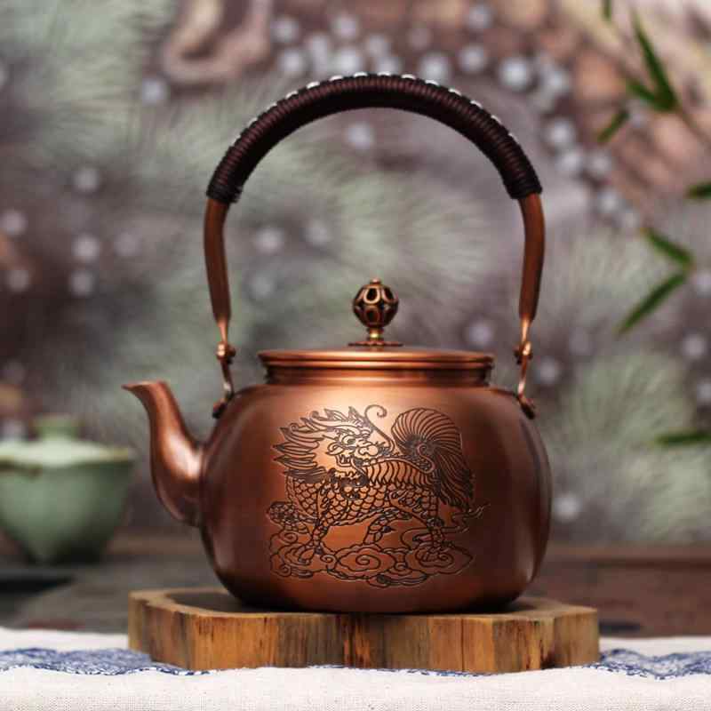 やかん 純銅製 赤銅 手作り 厚手 養生 健康 急須 ティーポット 茶道具 軽奢レトロ 高級感 アンティーク調