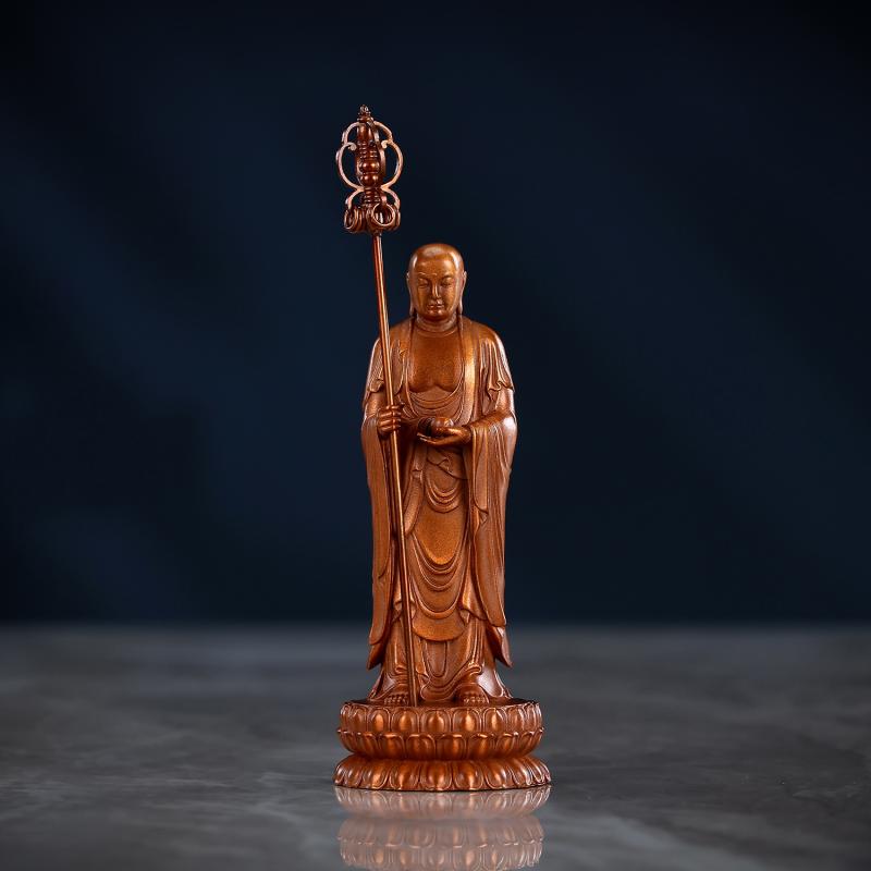 置物 銅製 紫銅 地蔵菩薩 立像 仏像 家庭 オフィス デスク上 インテリア ミニサイズ 小型 コンパクト オブジェ 縁起物 中華風 高さ9cm