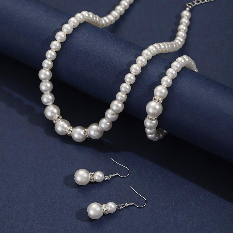 necklace, women's jewelry set, faux pearl pendant bracelet, 3 piece set, wedding bridal accessories, formal elegant, elegant gift, gift, ceremonial funeral, wedding