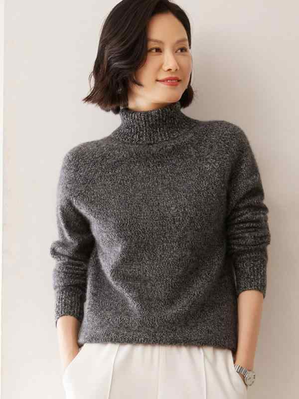 ニット レディース 厚手 ハイネック セーター カシミヤ混 長袖 プルオーバー ゆったり トップス 無地 暖かい 防寒 部屋着 オフィス 秋冬｜花りぼん