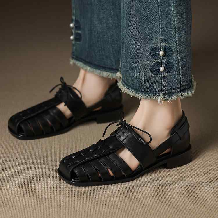 サンダル レディース ローヒール 歩きやすい 痛くない 編み込み メッシュ ストラップ スクエアトゥ バックストラップ フラットシューズ カジュアル 春夏|花りぼん