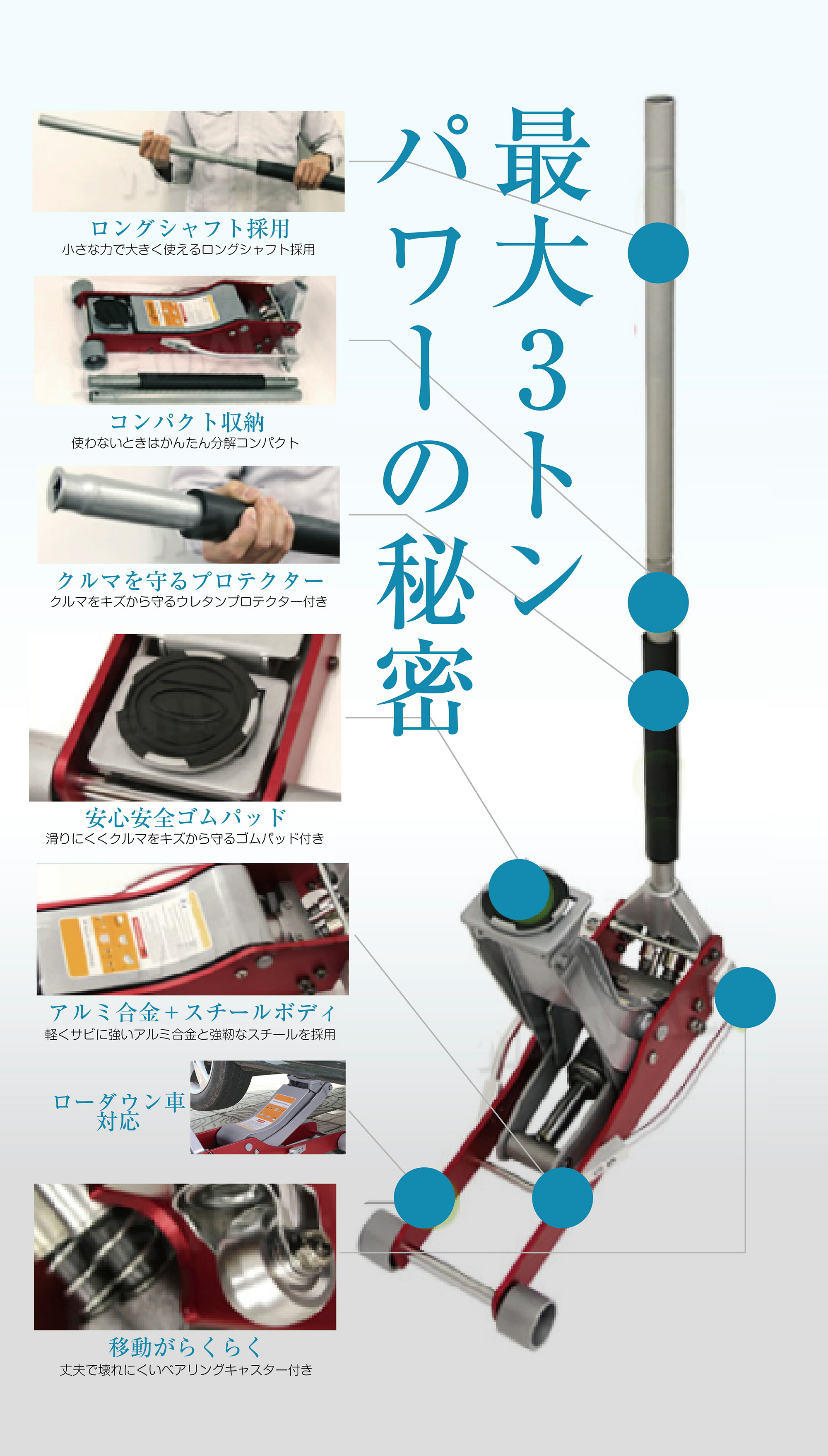 再入荷国産 油圧式フロアジャッキ2.5t 最高位365mm 各種自家用車用