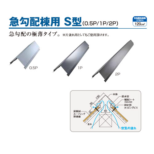 【急勾配 棟用 S型 0.5P】 タイマフロンGL 0.35mm厚 【期間限定ポイント2倍】 Kmewメーカー純正 周辺素材/ (グラッサ用メタル換気役物) 換気役物 カラーベスト