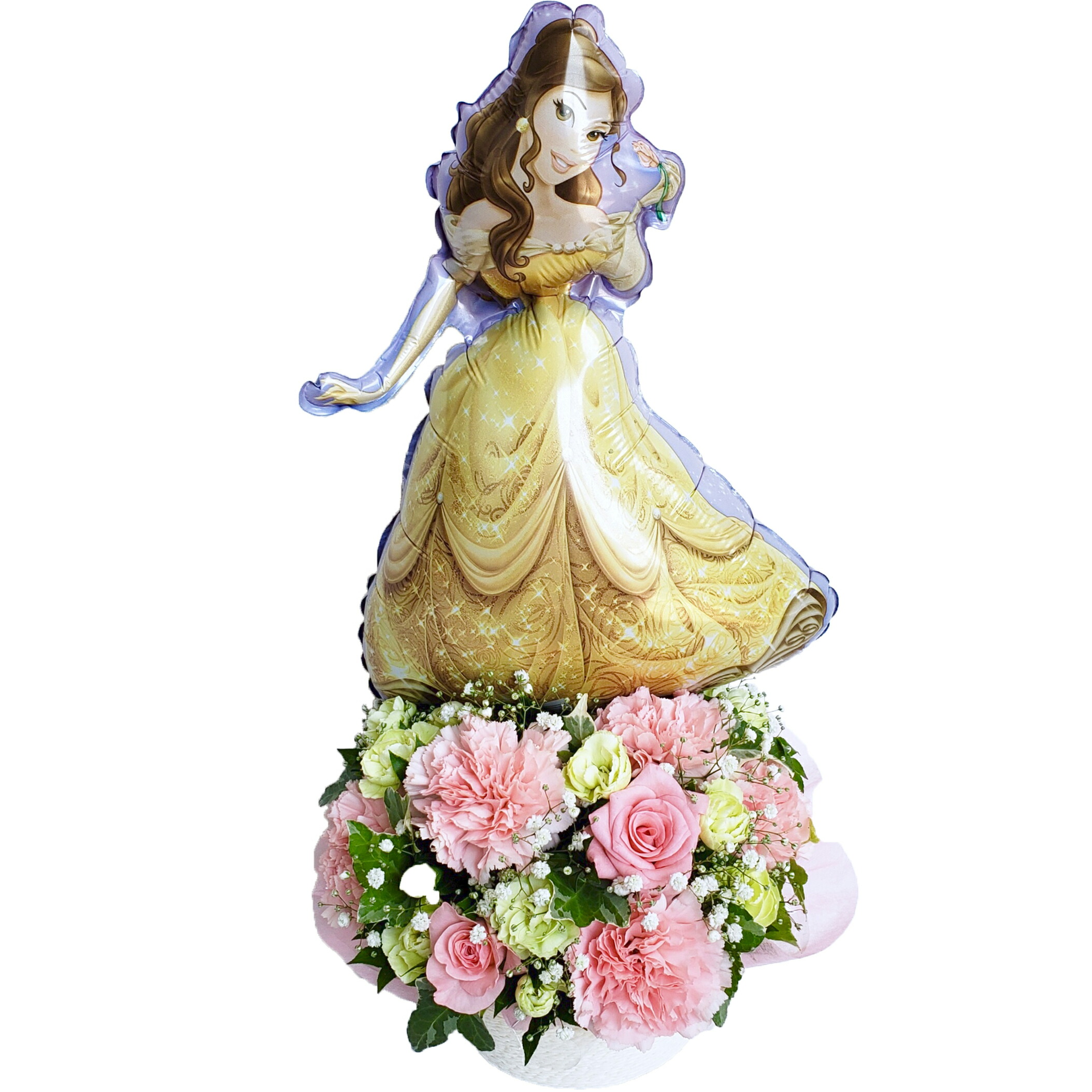 美女と野獣 ベル Pg 花金高岡本店オリジナル 生花 アレンジメントディズニー 美女と野獣 ベル プリンセス ピンク グリーン プリンセス バルーン付き フラワーアレンジメント 誕生日 花 御祝 かわいい 結婚 バラ Giosenglish Com