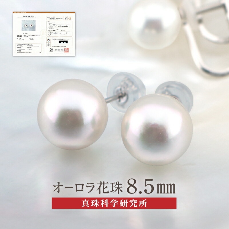 オーロラ花珠 8.5mm ピアス イヤリング アコヤ真珠 花珠真珠 パールピアス 真珠科学研究所 鑑定書付き 大珠 テリ最強 プラチナ PT Pt900 K18 18金 SV SILVER シルバー ロジウムメッキ 最高峰 高品質 プレゼント 贈り物｜華パール