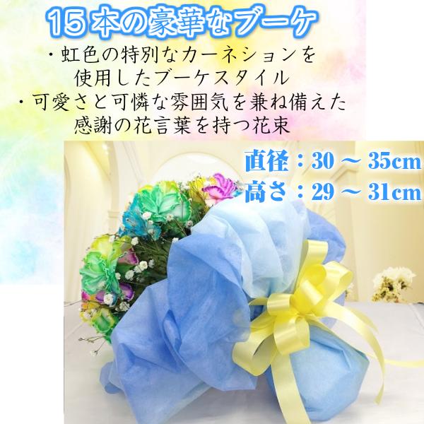 レインボーカーネーション 15本 ブーケ プレゼント 花束 誕生日 花 レインボー カーネーション 生花 送料無料 ギフト 女性 母 お祝い 送別 入学祝い 卒業祝い 還暦祝い 結婚記念日 出産祝い かわいい 男性 虹色 お供え レインボーローズ お盆 敬老の日 祖母 祖父