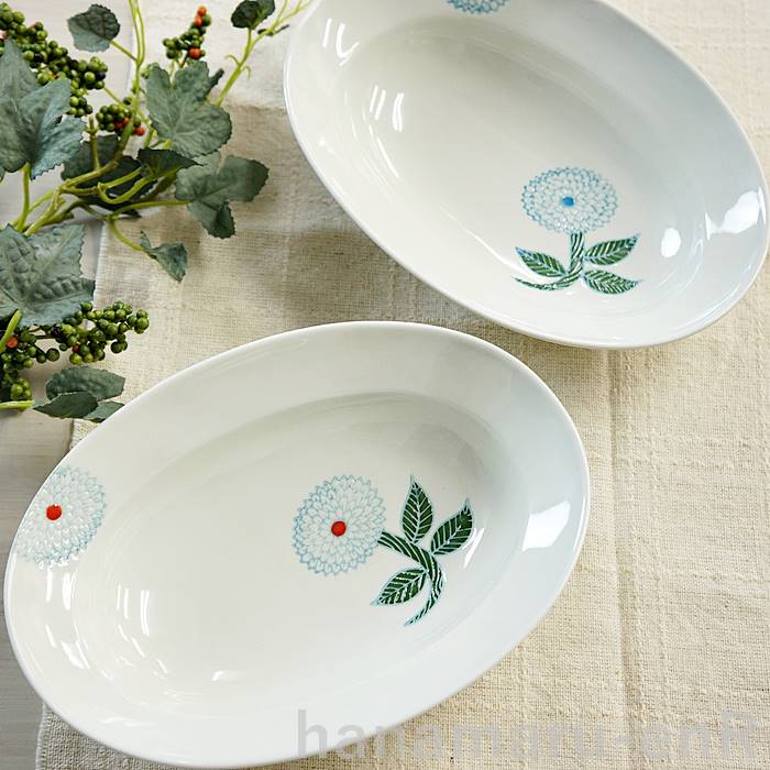 新品　波佐見焼　勲山窯　20cm 楕円鉢　ダリア　ライトブルー 楽天市場】波佐見焼 皿 楕円鉢 中 勲山窯 色彩ダリア | ボウル 小鉢