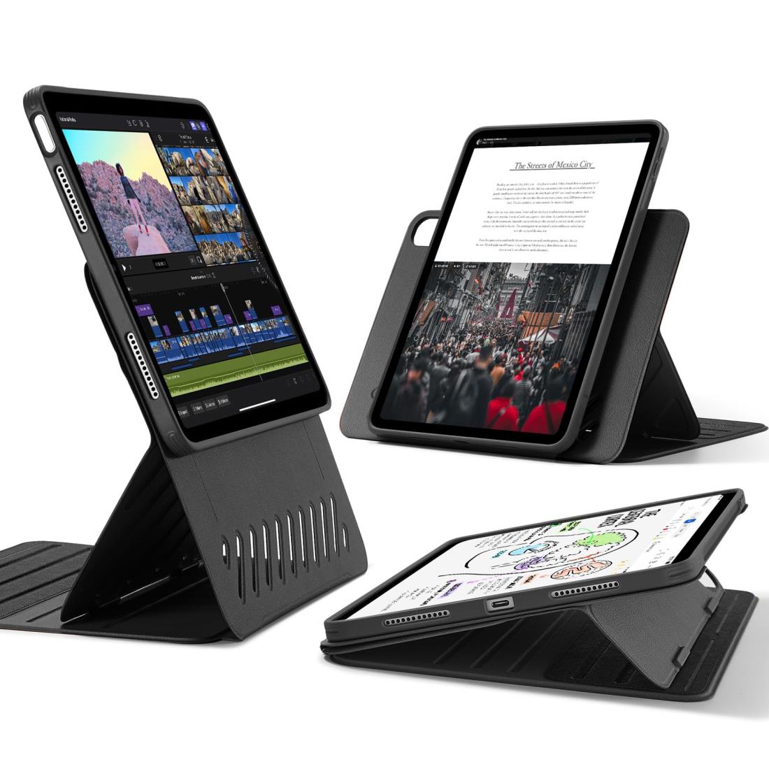 ESR iPad Air 11インチ ケース (M3/M2、2025/2024) iPad Air 第5/4世代 (2022/2020)専用カバー 取外し可能なマグネットカバー付き回転式ケース 縦/横向きスタンド 9段階の角度調節 Pencil Pro/USB-C完全対応 Shiftシリーズ ブラック