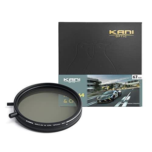 KANI 67mm 可変NDフィルター ND2-64+CPL 減光効果最大6絞り分 多用途フィルター 着脱式調整用ノブ付 高濃度時X状ムラ抑制 低反射 撥水 撥油 防汚 ナノコーティング 812650